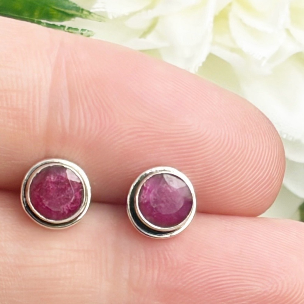 Ruby Earrings Sterling Silver 925 Stud Post Southwest Boho Vintage Style
